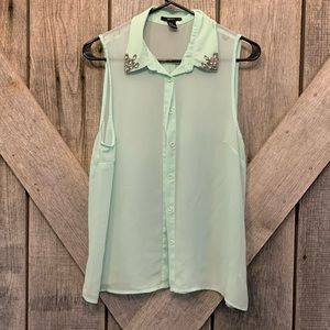 Mint green collar tank